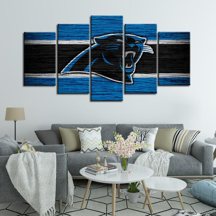 Carolina Panthers Wooden Look 5 Pieces Wall Painting Canvas