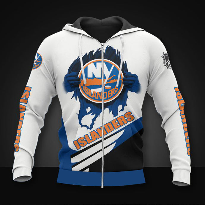 New York Islanders Casual 3D Zipper Hoodie