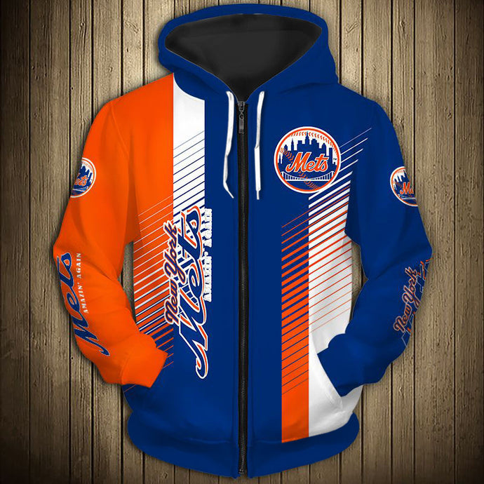 New York Mets Stripes Zipper Hoodie