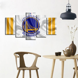 Golden State Warriors Fabric Look 5 Pieces Wall Painting Canvas