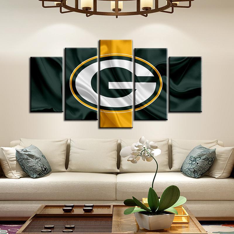 Green Bay Packers Fabric Flag Look 5 Pieces Painting Canvas 2