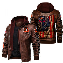 Load image into Gallery viewer, Cincinnati Bengals American Flag 3D Leather Jacket
