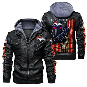 Denver Broncos American Flag 3D Leather Jacket