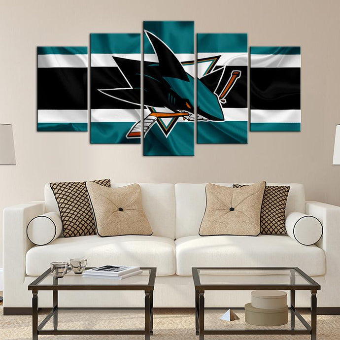 San Jose Sharks Fabric Flag 5 Pieces Wall Painting Canvas