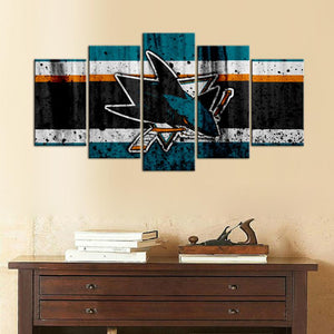San Jose Sharks Rough Look 5 Pieces Wall Painting Canvas