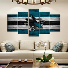 Load image into Gallery viewer, San Jose Sharks Wooden Look 5 Pieces Wall Painting Canvas