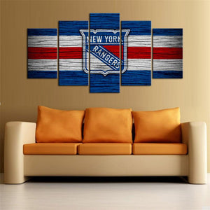 New York Rangers Wooden Look 5 Pieces Wall Art Painting Canvas