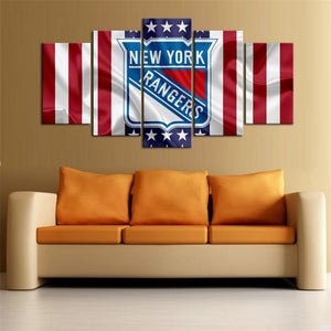 New York Rangers American Flag Wall Canvas