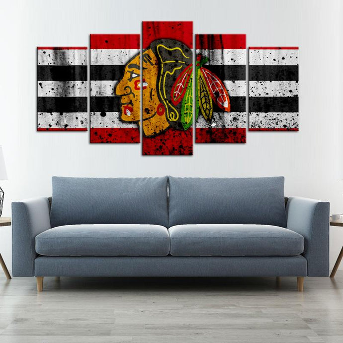 Chicago Blackhawks Rough Look 5 Pieces Wall Art Painting Canvas