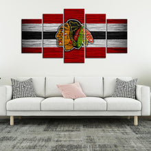 Load image into Gallery viewer, Chicago Blackhawks Wooden Look  5 Pieces Wall Art Painting Canvas