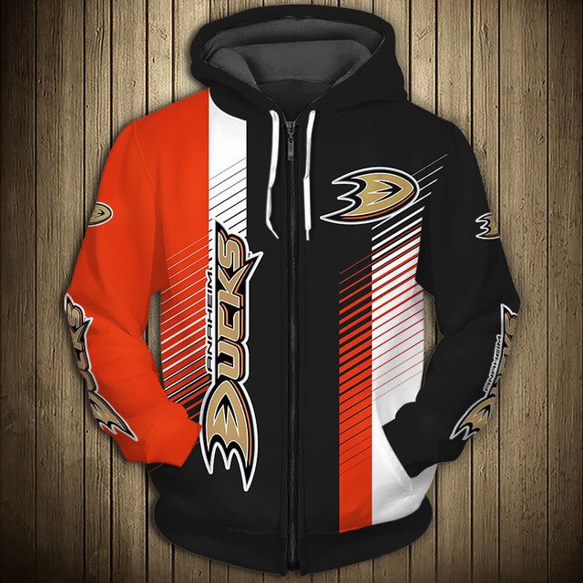 Anaheim Ducks Stripes Casual Zipper Hoodie
