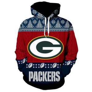Green Bay Packers 3d Hoodie Christmas Edition