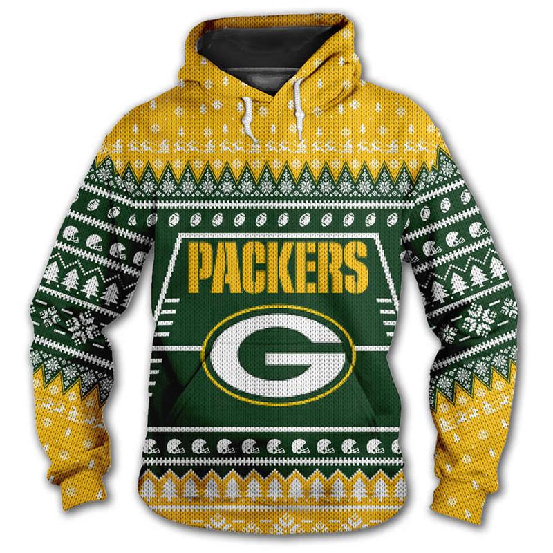 Green Bay Packers 3d Hoodie Christmas Edition