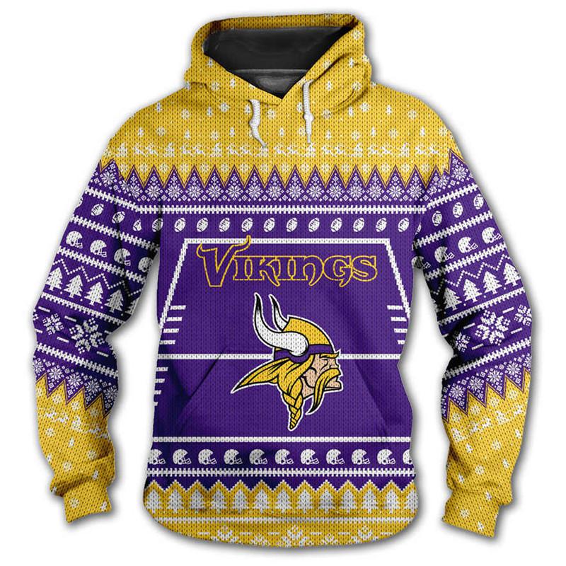 Minnesota Vikings 3d Hoodie Christmas Edition