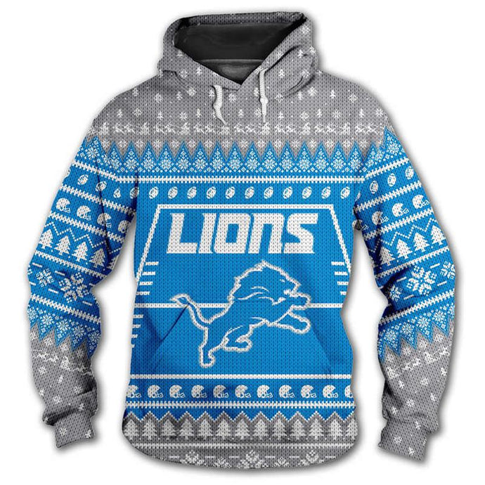 Detroit Lions 3d Hoodie Christmas Edition