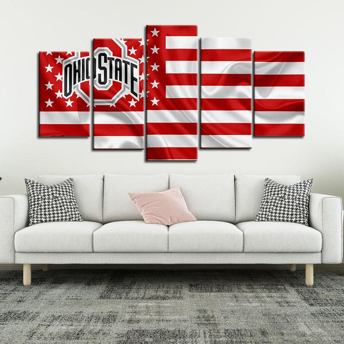 Ohio State Buckeyes American Flag 5 Pieces Painting Canvas