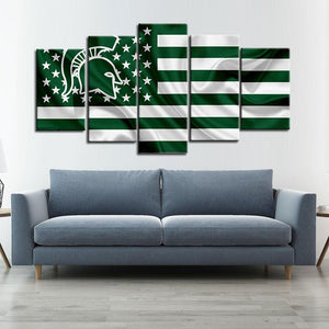 Michigan State Spartans Football American Flag 5 Pieces Painting Canvas