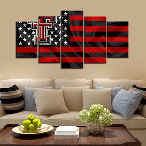 Texas Tech Red Raiders Football American Flag 5 Pieces Painting Canvas