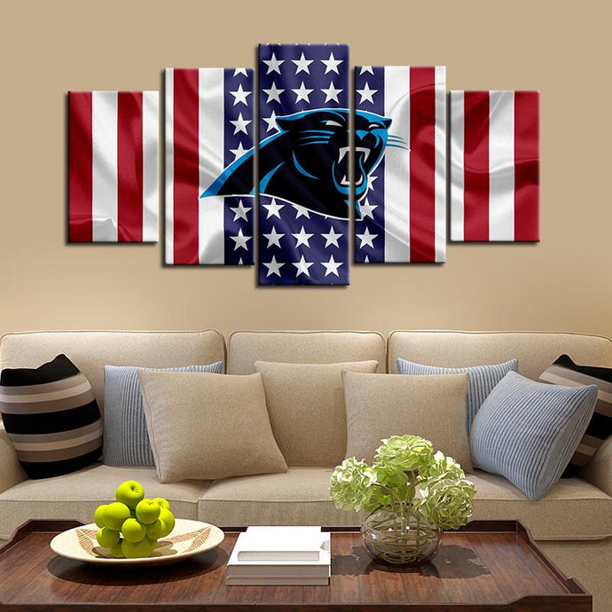 Carolina Panthers American Flag 5 Pieces Wall Painting Canvas