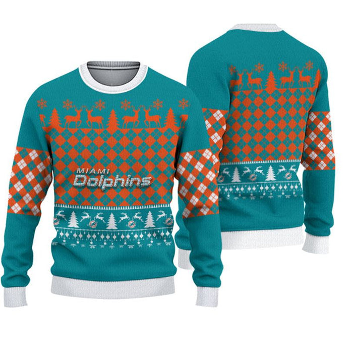 Miami Dolphins Check Christmas Sweatshirt