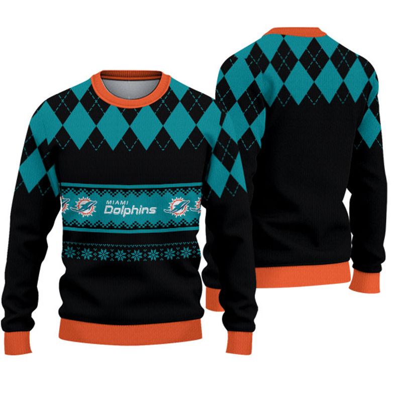 Miami Dolphins Diamond Pattern Christmas Sweatshirt