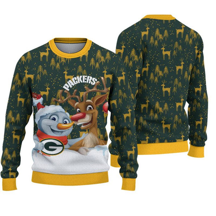 Green Bay Packers Snowman Reindeer Christmas Sweatshirt