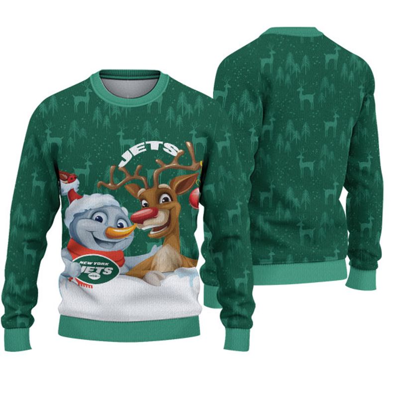 New York Jets Snowman Reindeer Christmas Sweatshirt