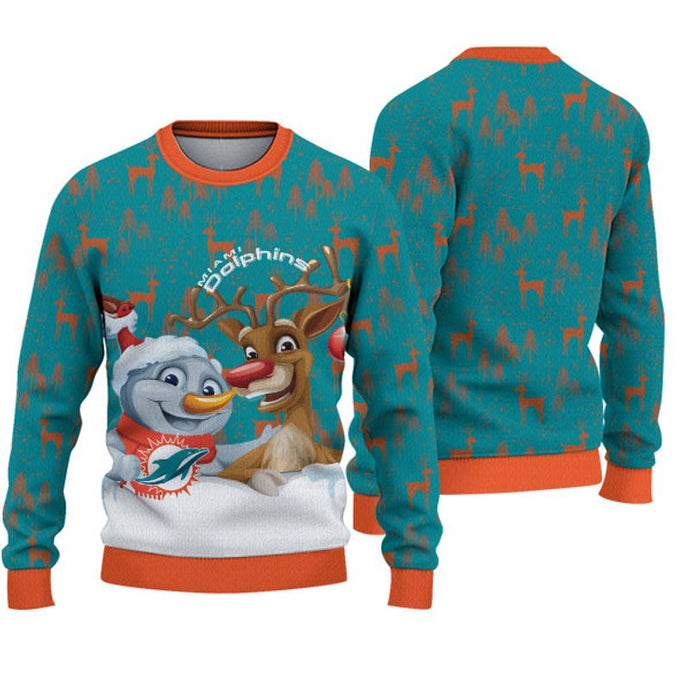 Miami Dolphins Snowman Reindeer Christmas Sweatshirt