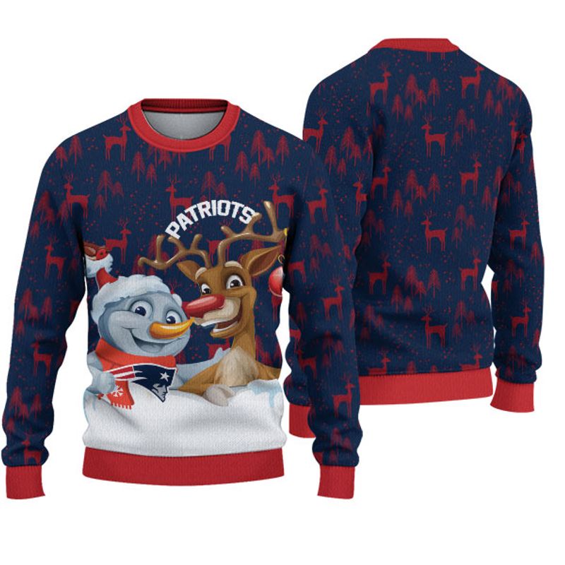 New England Patriots Snowman Reindeer Christmas Sweatshirt