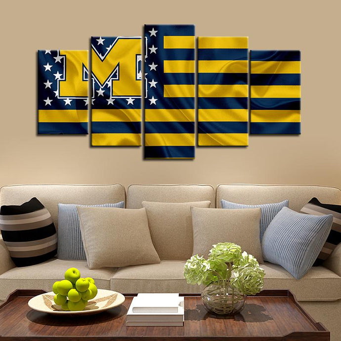 Michigan Wolverines Football American Flag 5 Pieces Painting Canvas