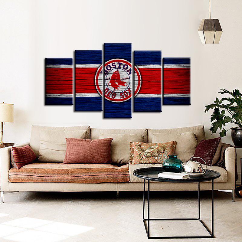 Boston Red Sox Wooden Look 5 Pieces Wall Painting Canvas