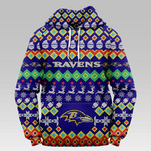 Load image into Gallery viewer, Baltimore Ravens Colorful Christmas Hoodie