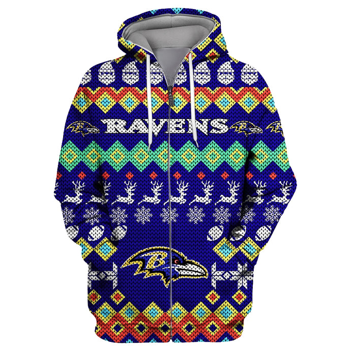 Baltimore Ravens Colorful Christmas Zipper Hoodie