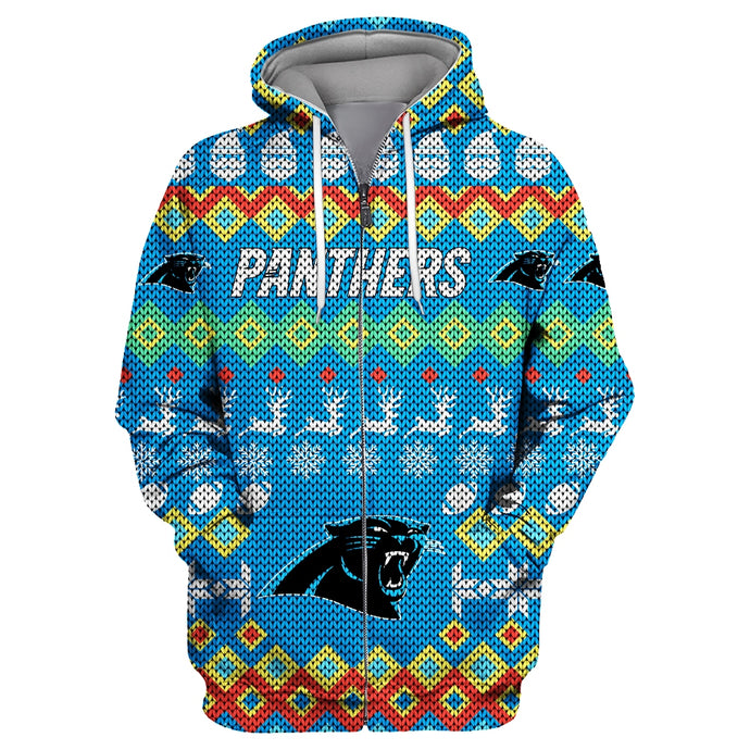 Carolina Panthers Colorful Christmas Zipper Hoodie