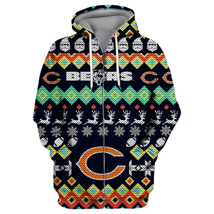 Chicago Bears Colorful Christmas Zipper Hoodie