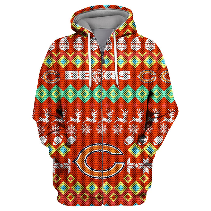 Chicago Bears Colorful Christmas Zipper Hoodie