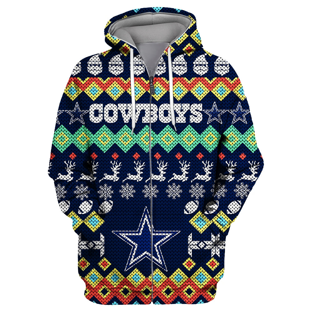 Dallas Cowboys Colorful Christmas Zipper Hoodie