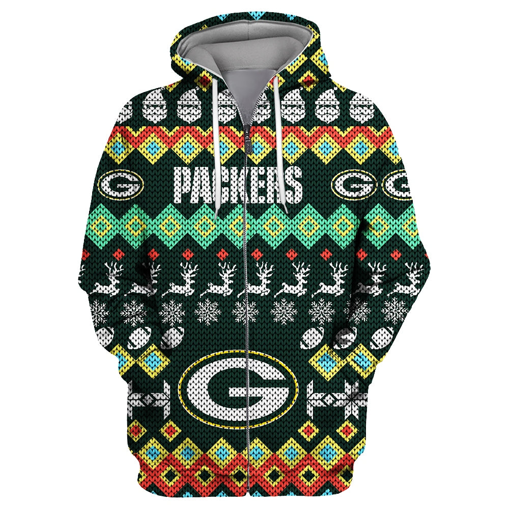 Green Bay Packers Colorful Christmas Zipper Hoodie