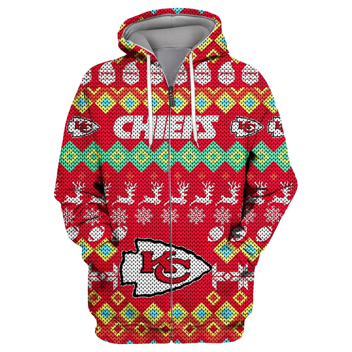 Kansas City Chiefs Colorful Christmas Zipper Hoodie