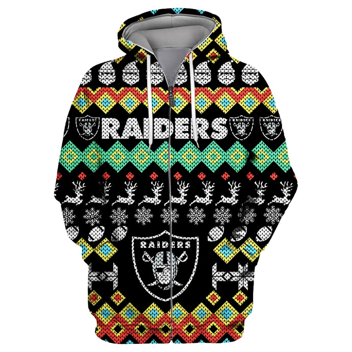 Las Vegas Raiders Colorful Christmas Zipper Hoodie