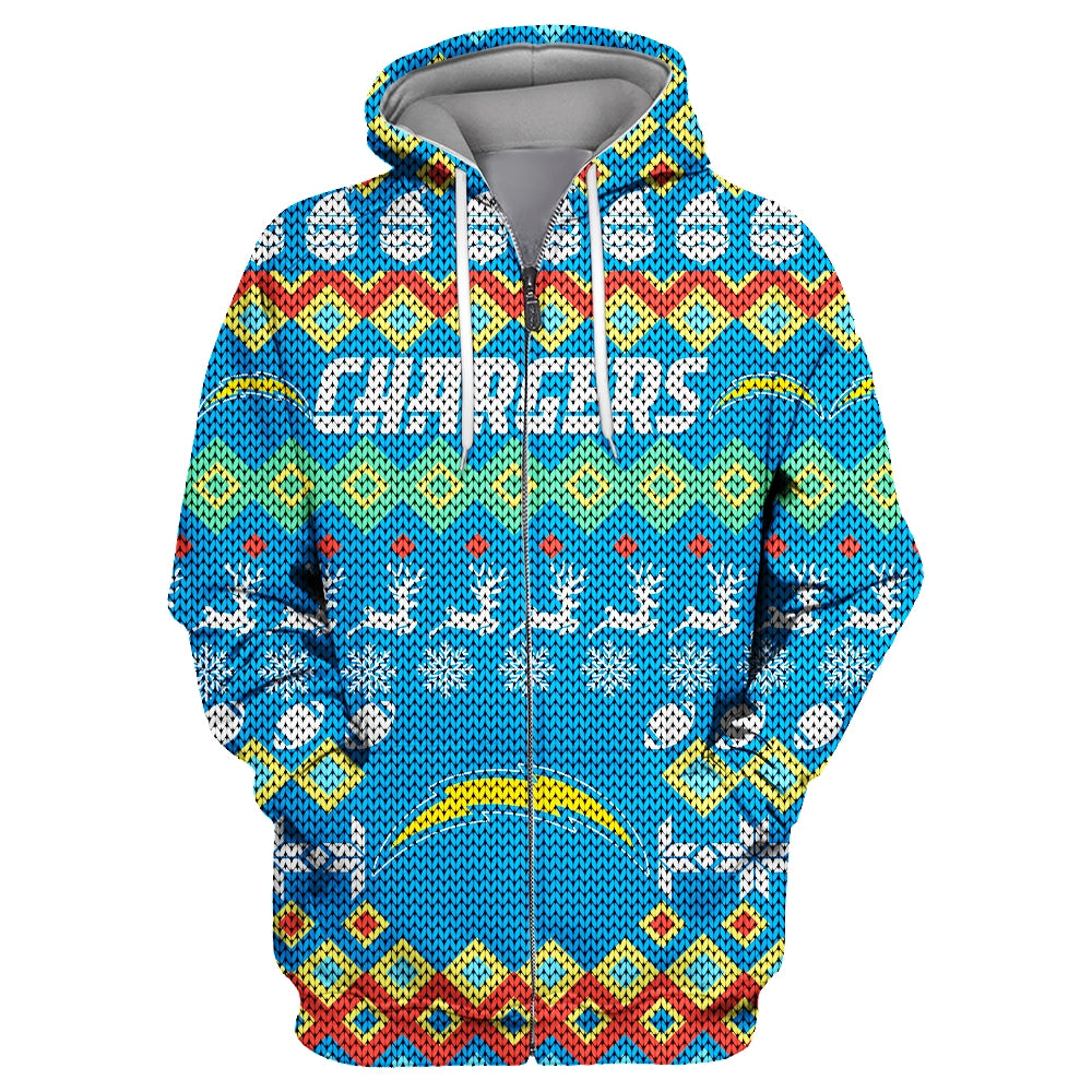 Los Angeles Chargers Colorful Christmas Zipper Hoodie