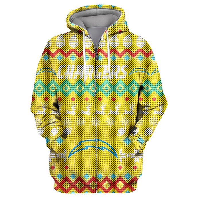 Los Angeles Chargers Colorful Christmas Zipper Hoodie