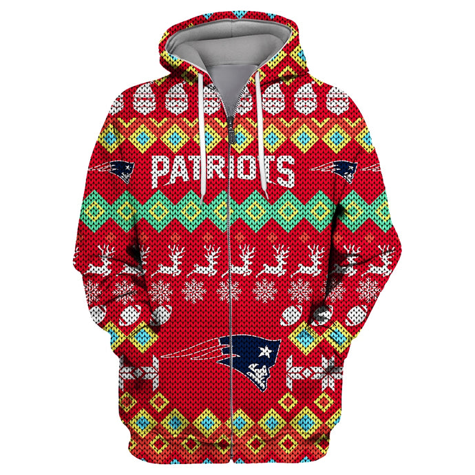 New England Patriots Colorful Christmas Zipper Hoodie