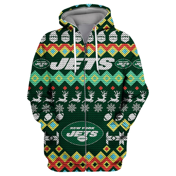 New York Jets Colorful Christmas Zipper Hoodie