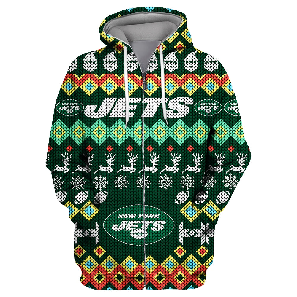 New York Jets Colorful Christmas Zipper Hoodie