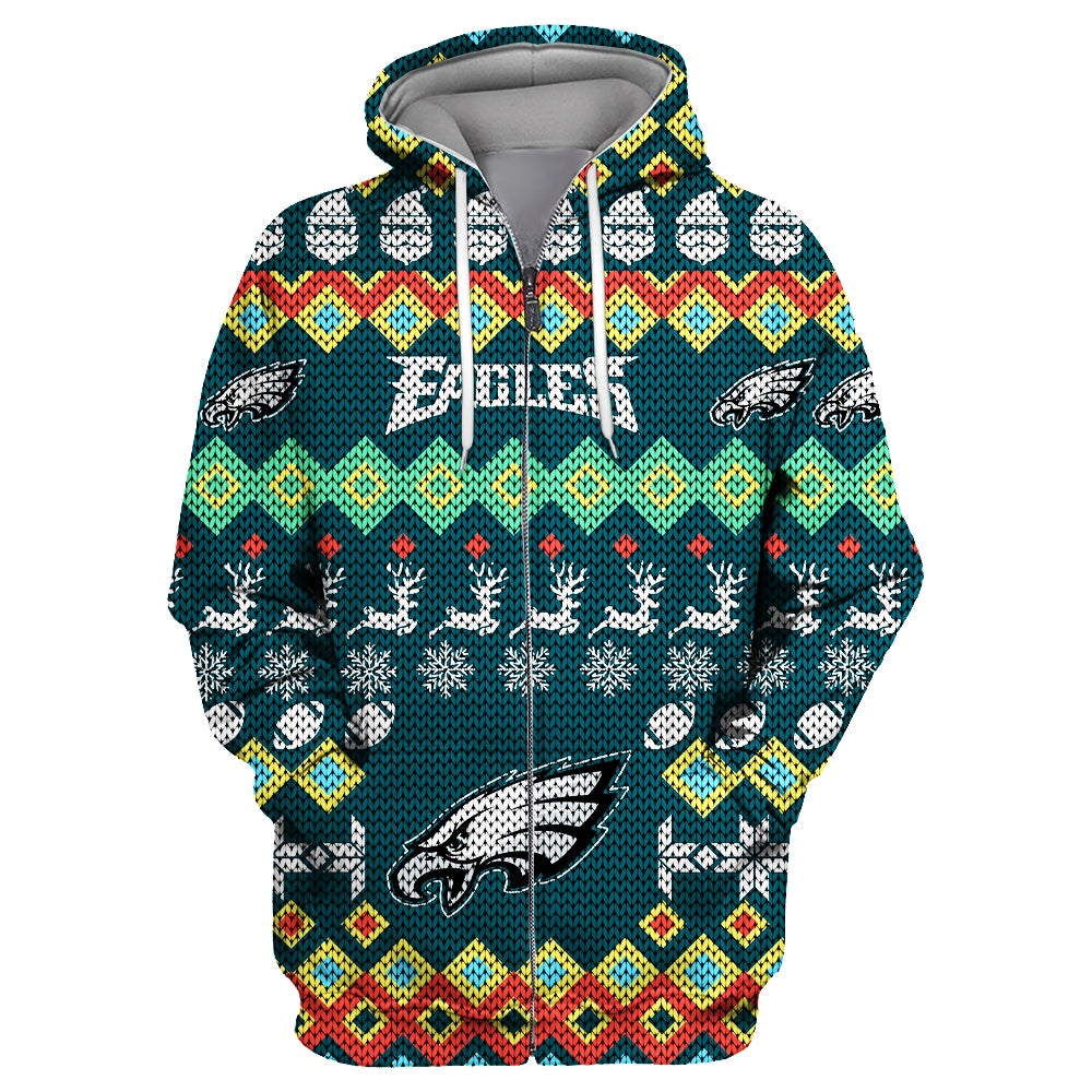 Philadelphia Eagles Colorful Christmas Zipper Hoodie