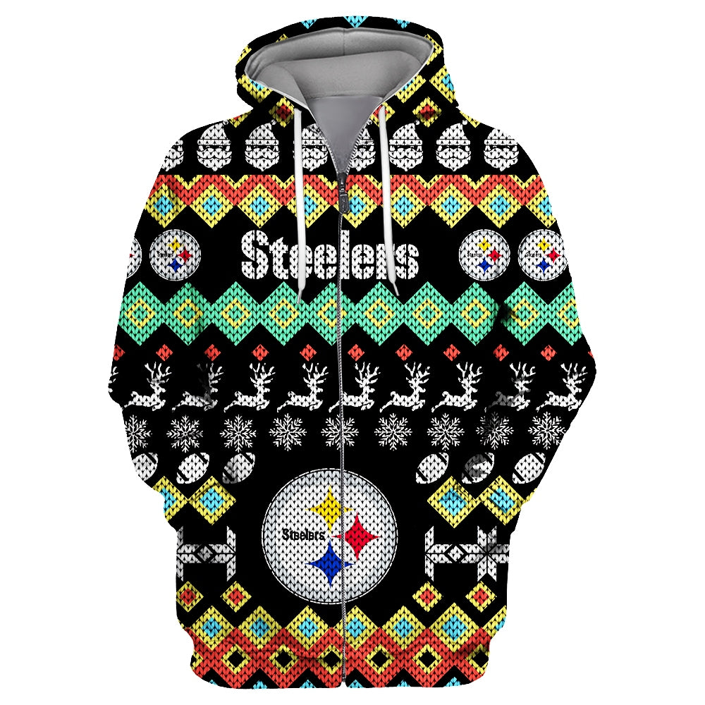 Pittsburgh Steelers Colorful Christmas Zipper Hoodie