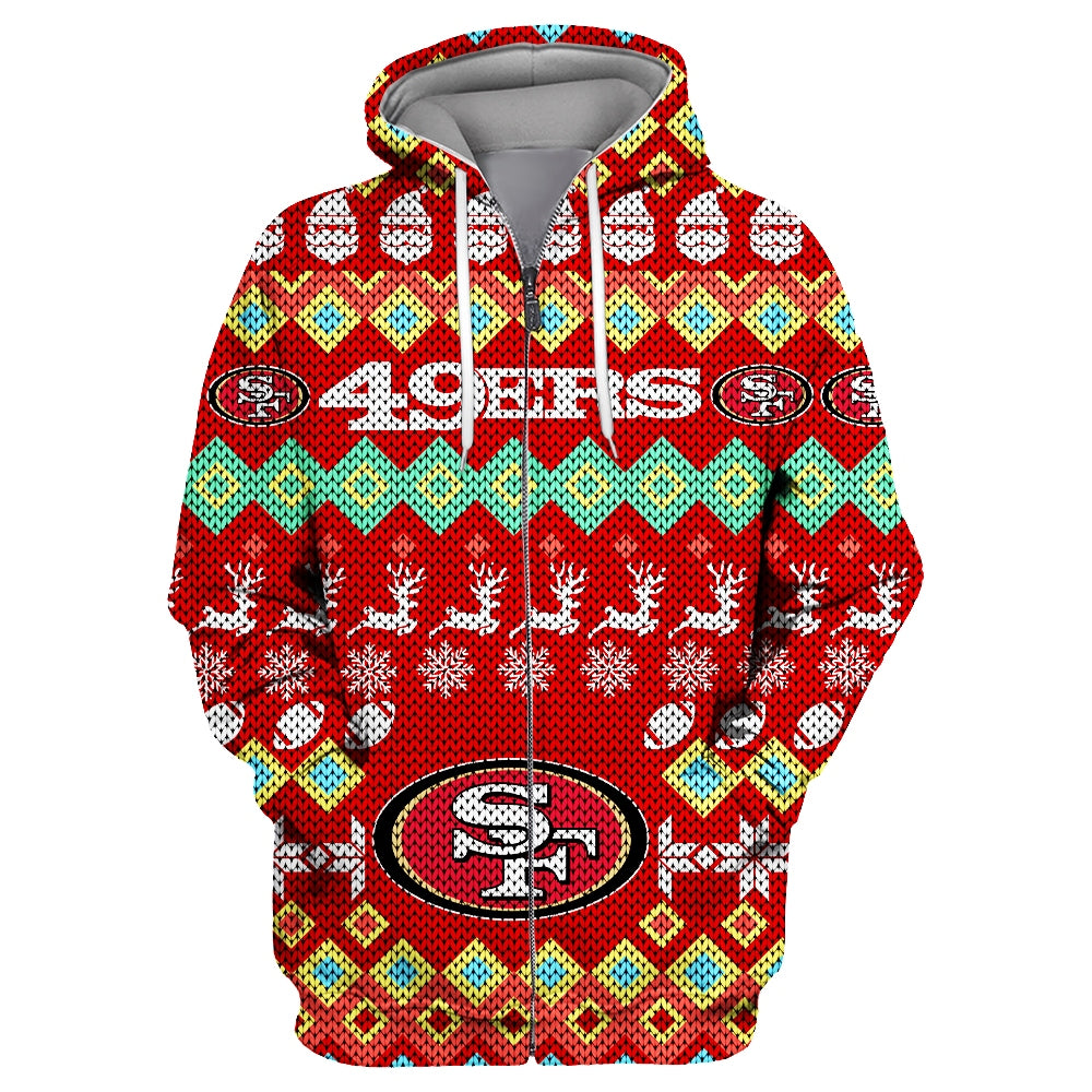 San Francisco 49ers Colorful Christmas Zipper Hoodie