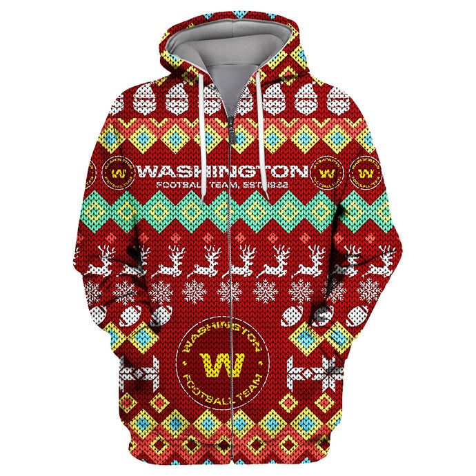 Washington Commanders Colorful Christmas Zipper Hoodie