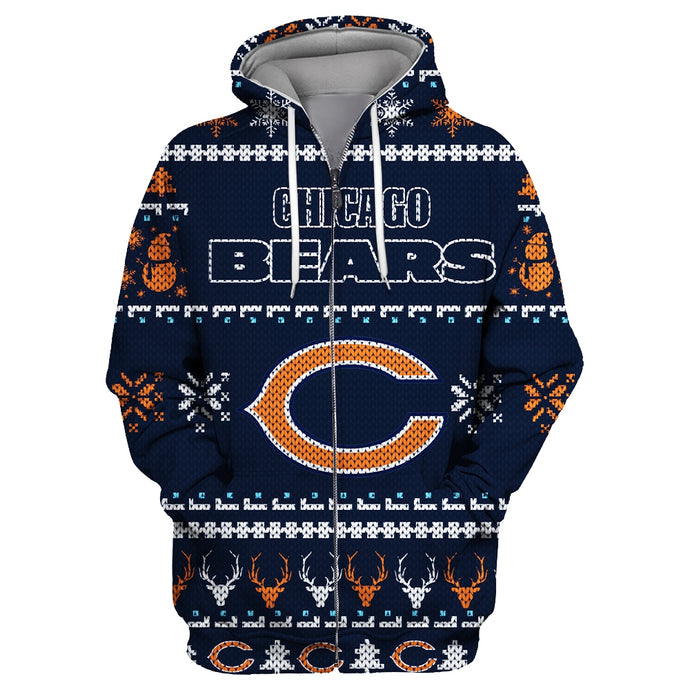 Chicago Bears Christmas Zipper Hoodie